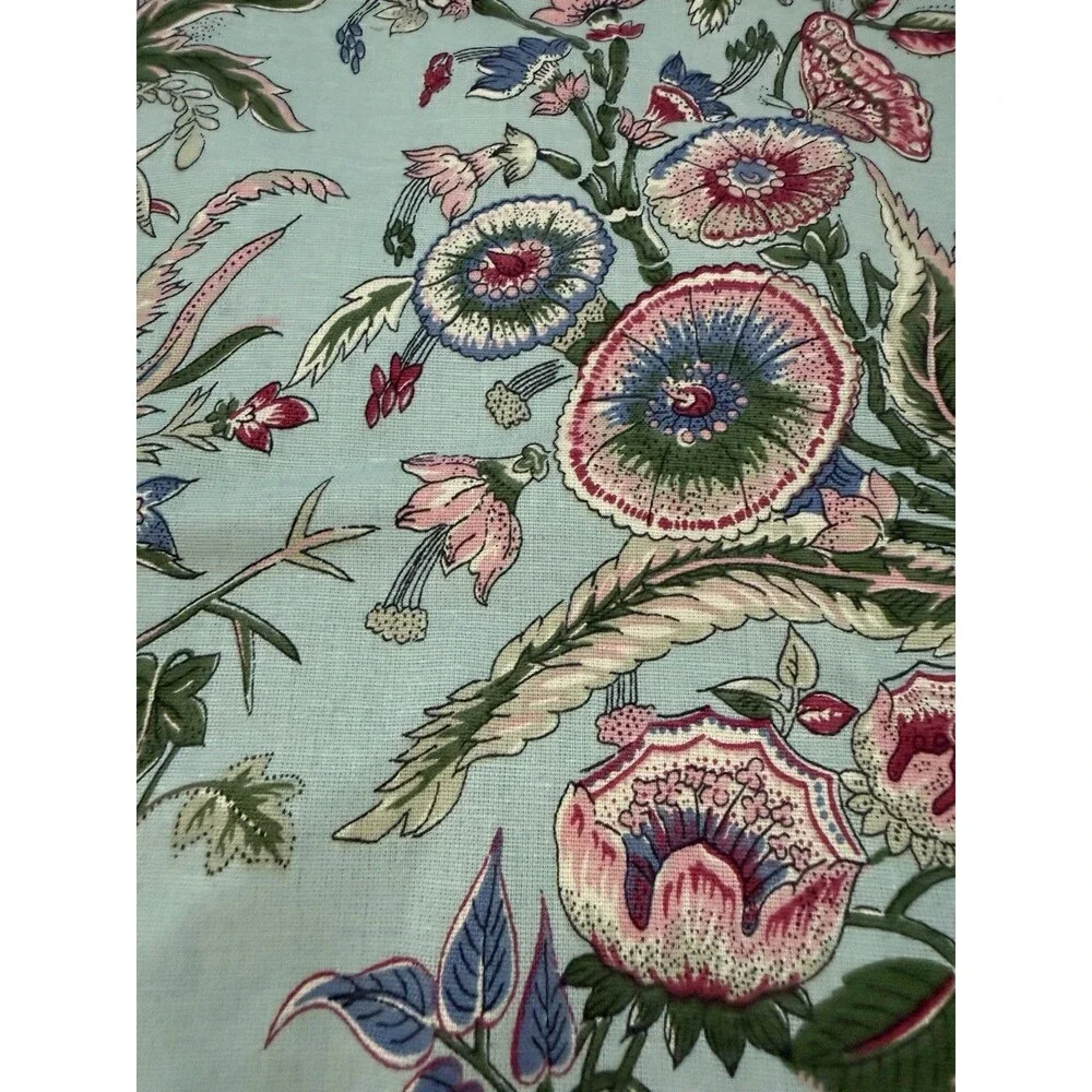 Pottery Barn Botanical Floral Pillow Cover 18x18 Aqua Cottagecore Cotton Linen